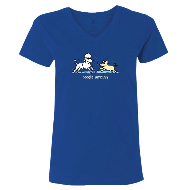Poodle Jumping - Ladies T-Shirt V-Neck - Image 3