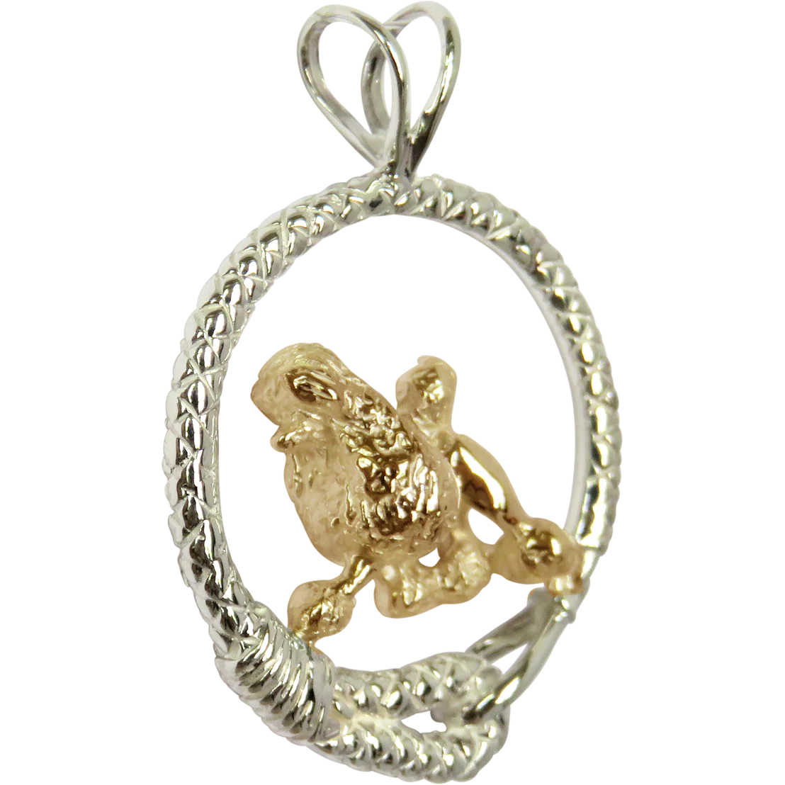 Solid 14K Gold Poodle in Sterling Silver Leash Pendant - Image 2