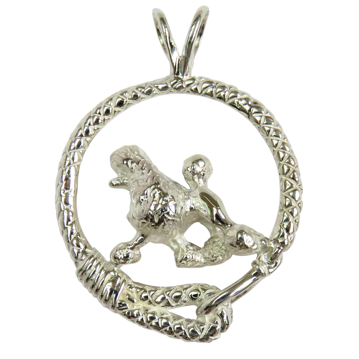 Poodle in Solid Sterling Silver Leash Pendant