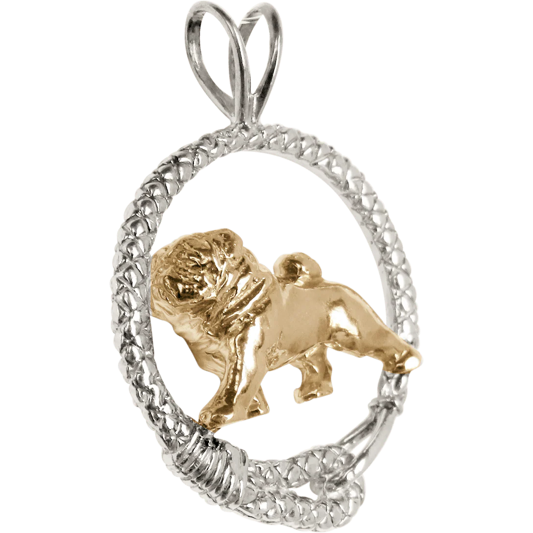 Solid 14K Gold Pug in Sterling Silver Leash Pendant - Image 2