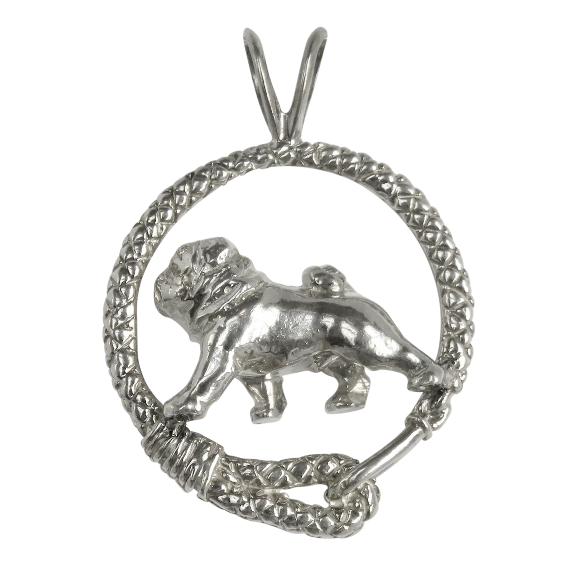 Pug in Solid Sterling Silver Leash Pendant