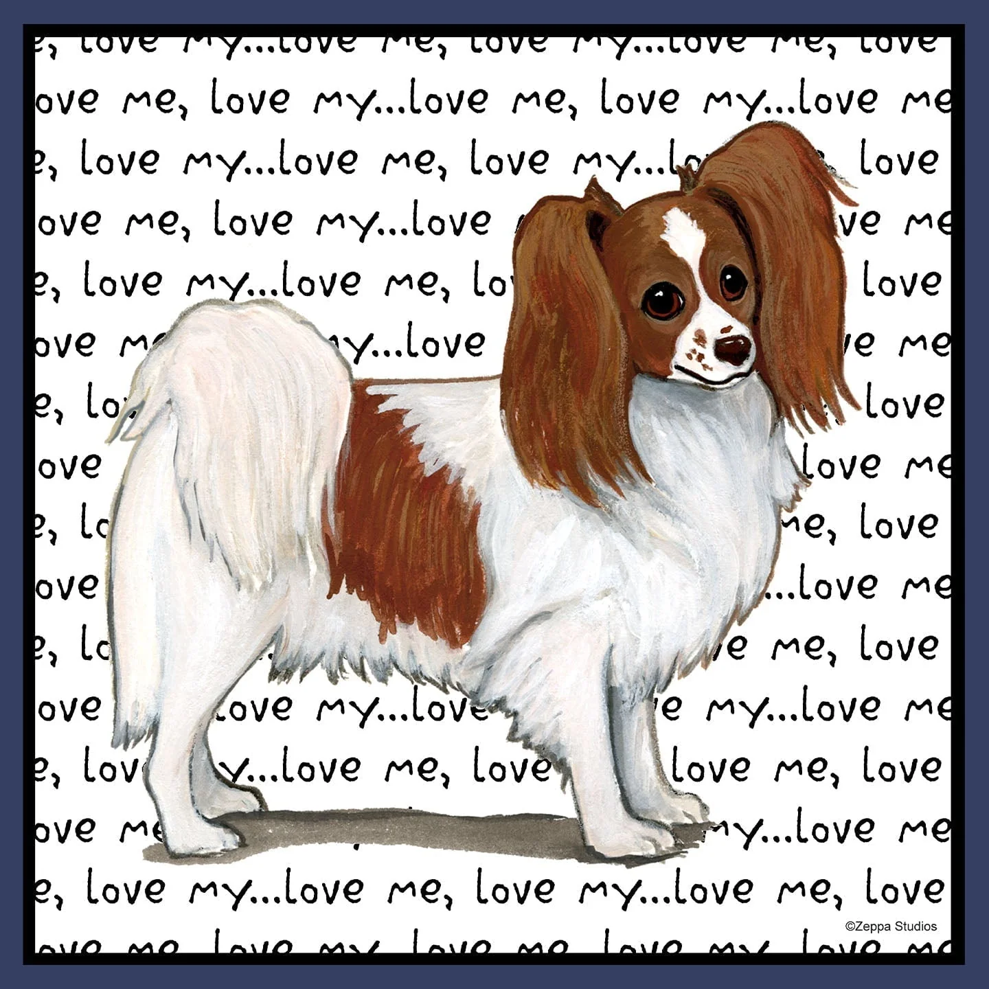 Red & White Papillon Love Text - Adult Unisex Crewneck Sweatshirt - Image 2