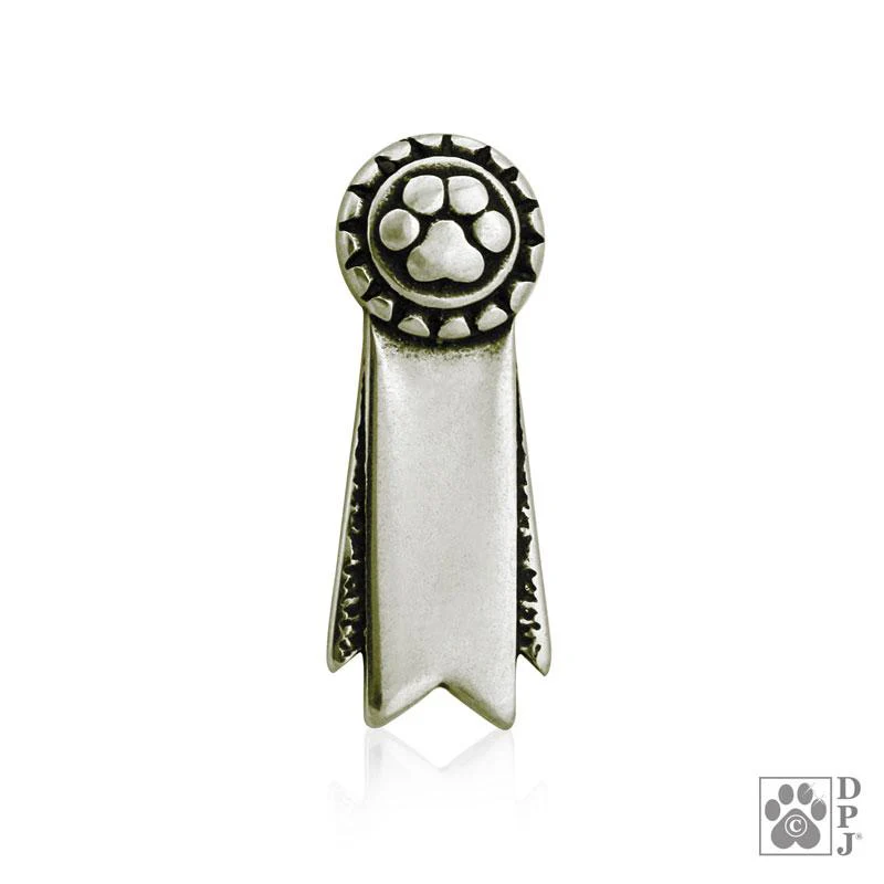 Personalized White Bronze Rosette Paw Ribbon Tie Tack, Pin