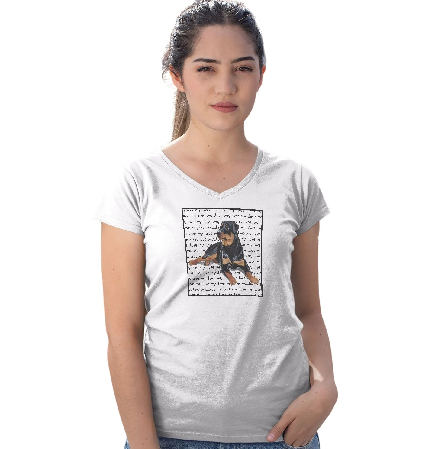 Rottweiler Love Text - Women's V-Neck T-Shirt - Image 3