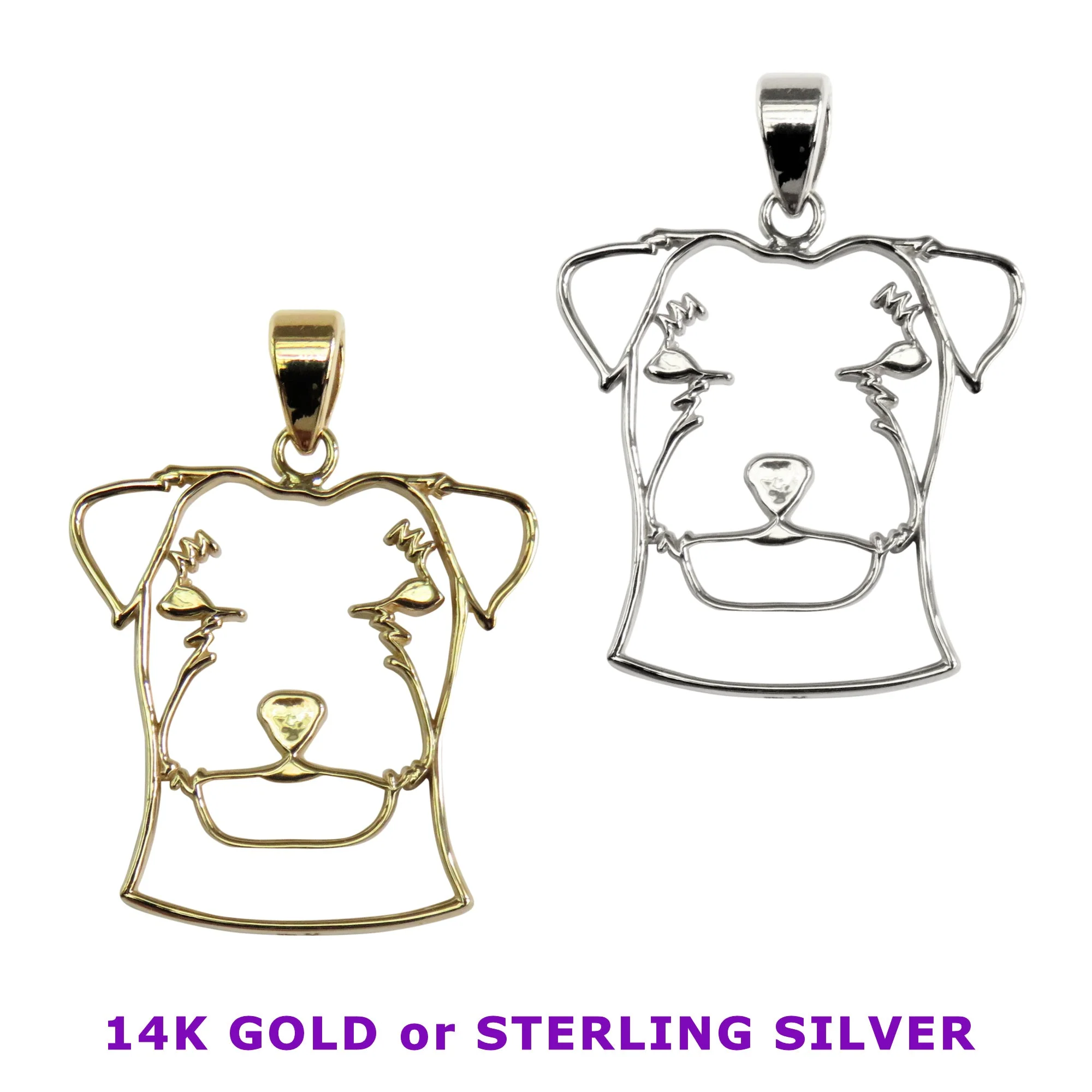 Russell Terrier in 14K Gold Silhouette Cut Out Head Pendant - Image 4