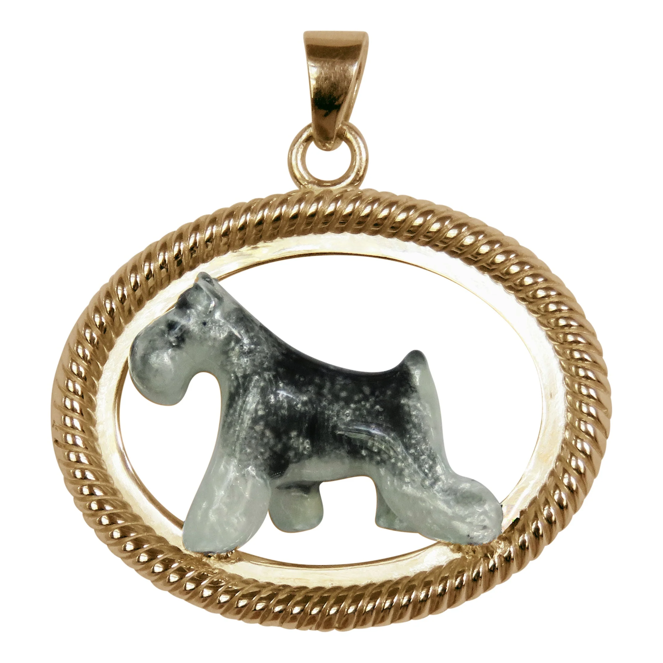 Schnauzer in 14K Gold Braided Oval Pendant Custom Enamel