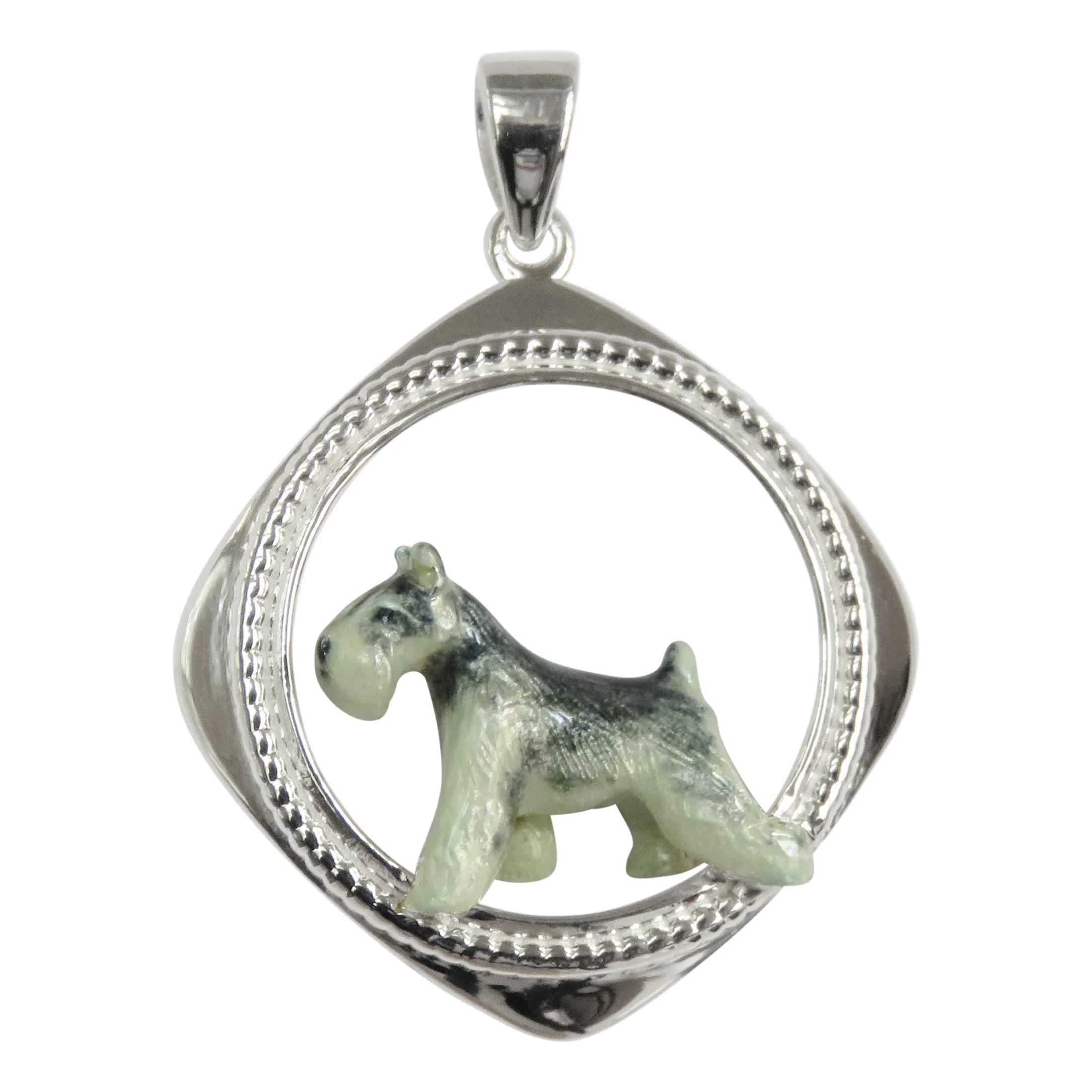 Schnauzer in Sterling Silver Rhombus Frame Pendant Custom Enamel