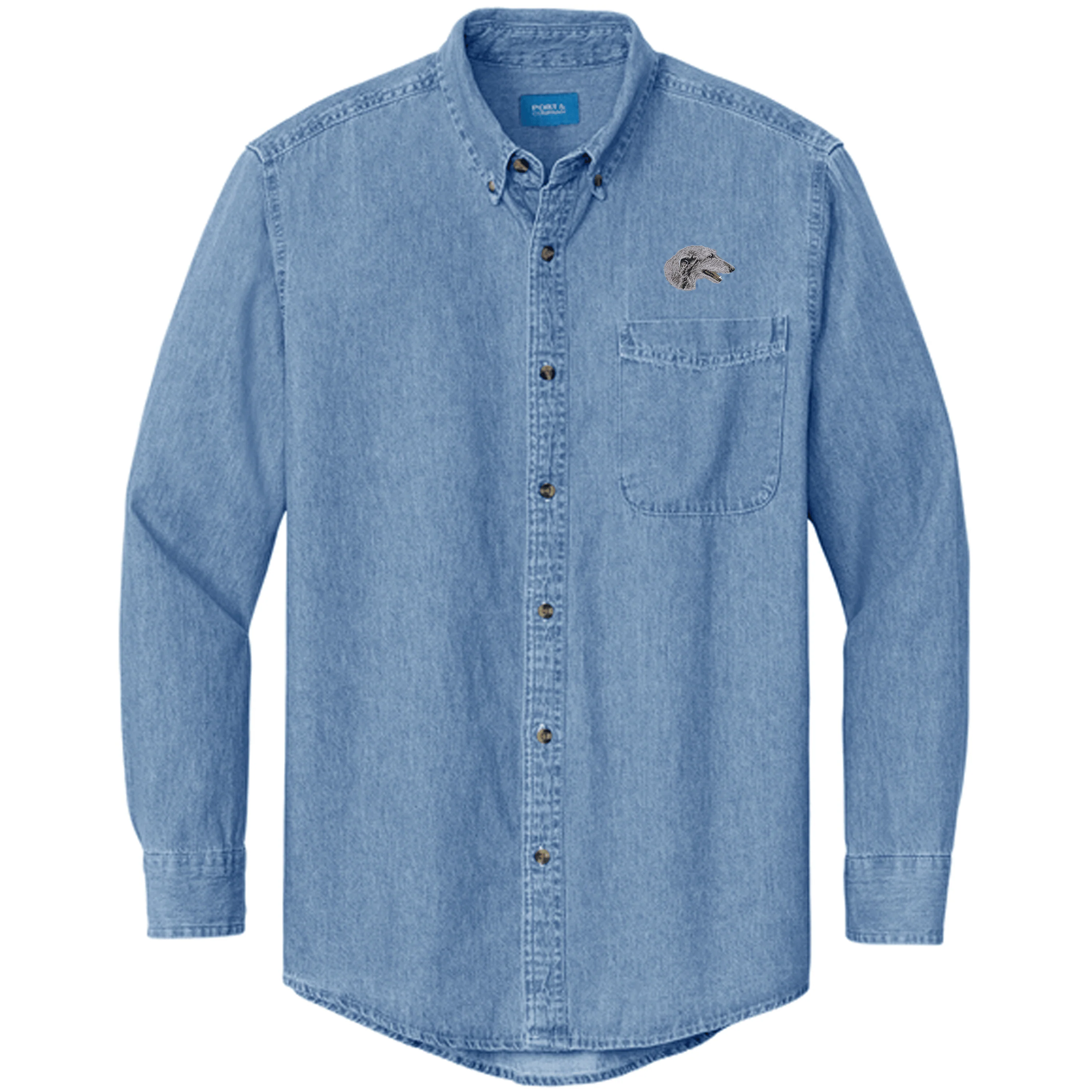 Scottish Deerhound Embroidered Men's Denim Shirt
