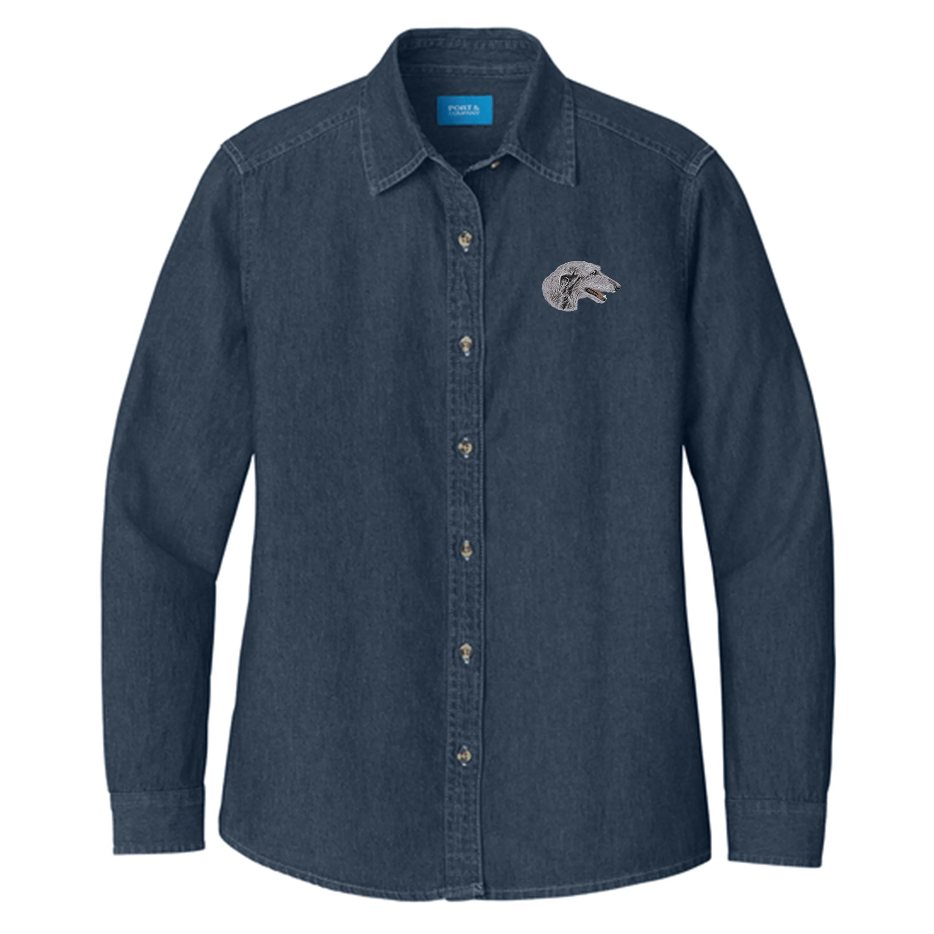 Scottish Deerhound Embroidered Women's Denim Shirt - Image 3