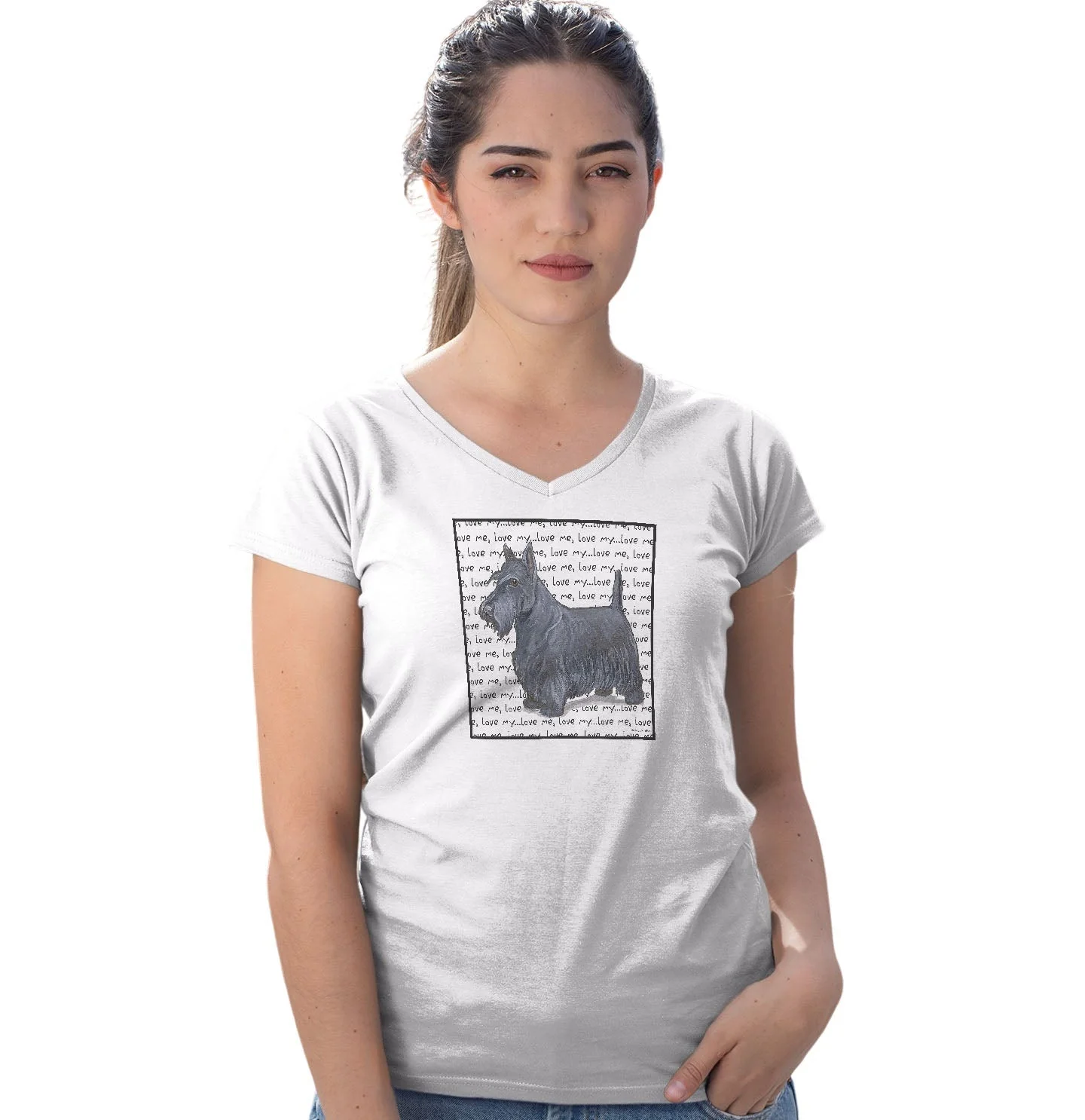 Scottish Terrier Love Text - Women's V-Neck T-Shirt - Image 3