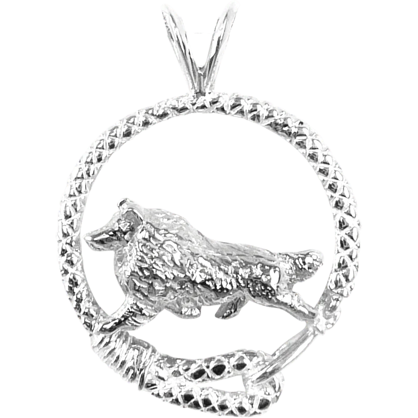 Shetland Sheepdog in Solid Sterling Silver Leash Pendant