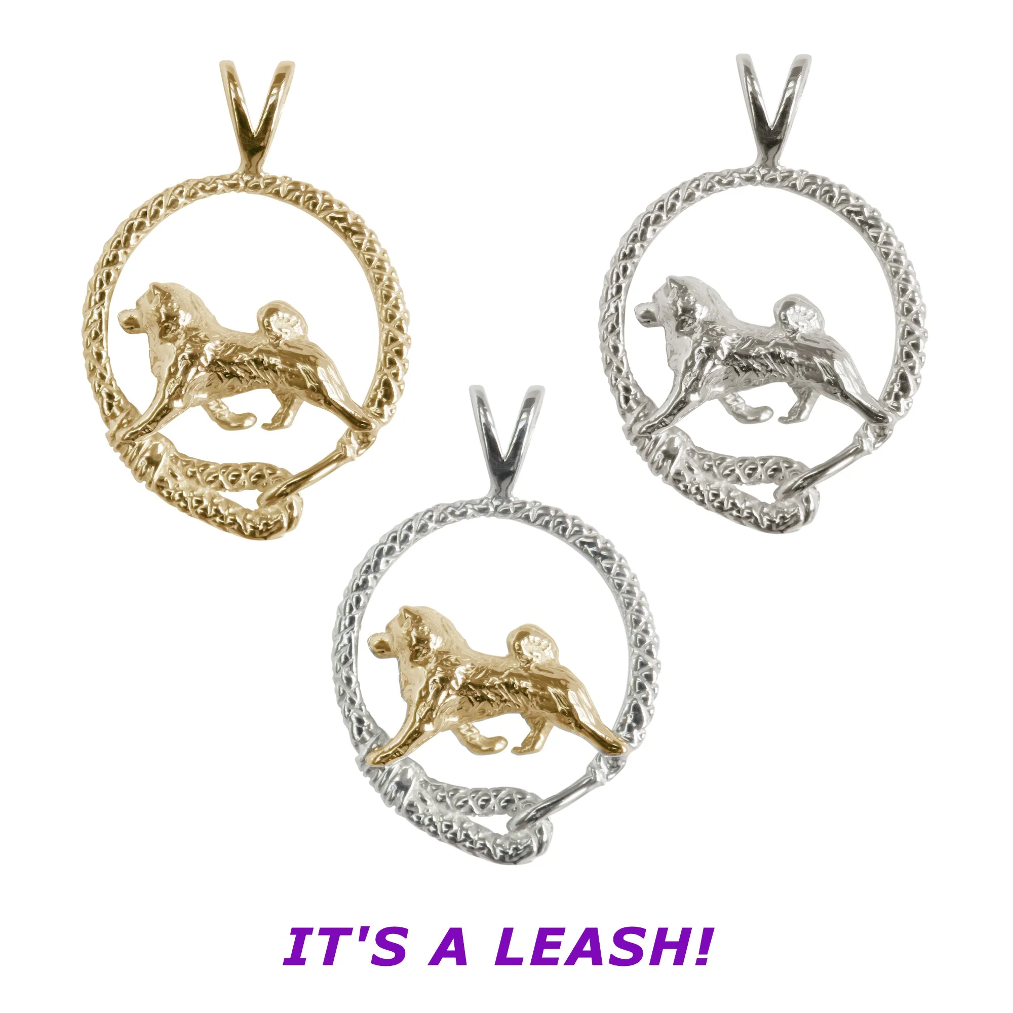 Shiba Inu in 14K Gold Leash Pendant - Image 2