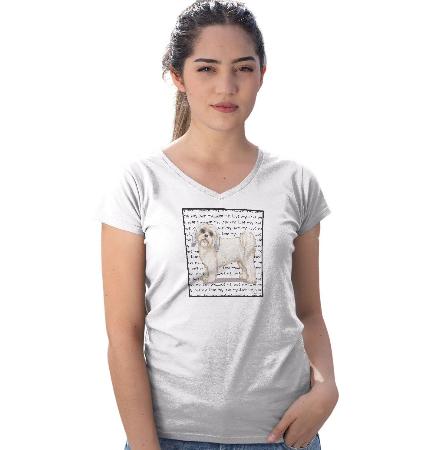 Short Haired Lhasa Apso Love Text - Women's V-Neck T-Shirt - Image 3