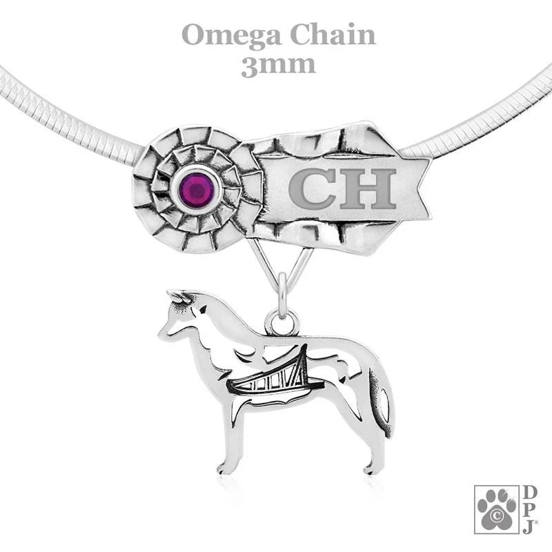 Siberian Husky with Sled, Body, Engravable Ribbon Charm Holder