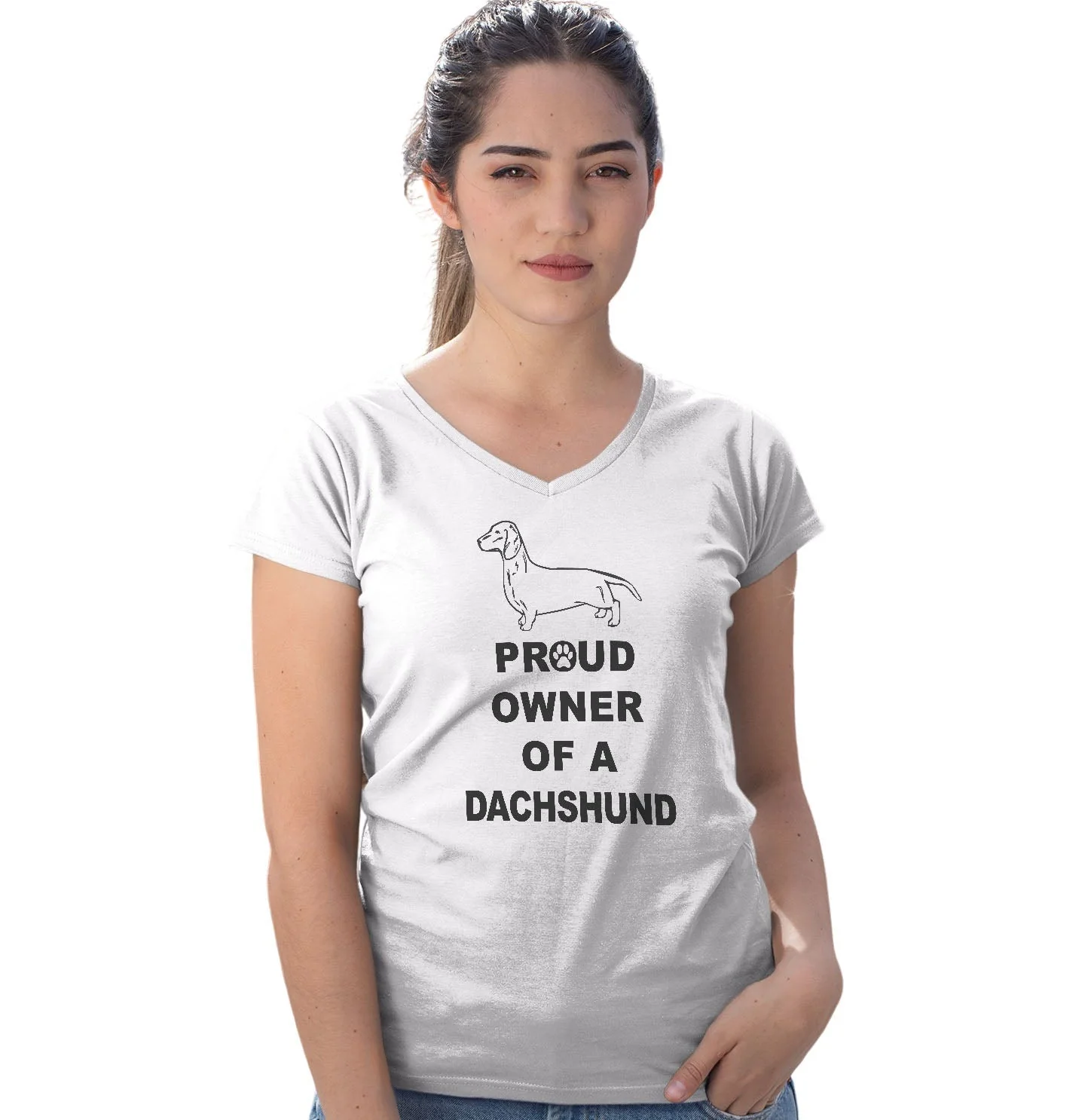 Smooth Dachshund Proud Owner - Women's V-Neck T-Shirt - Image 3