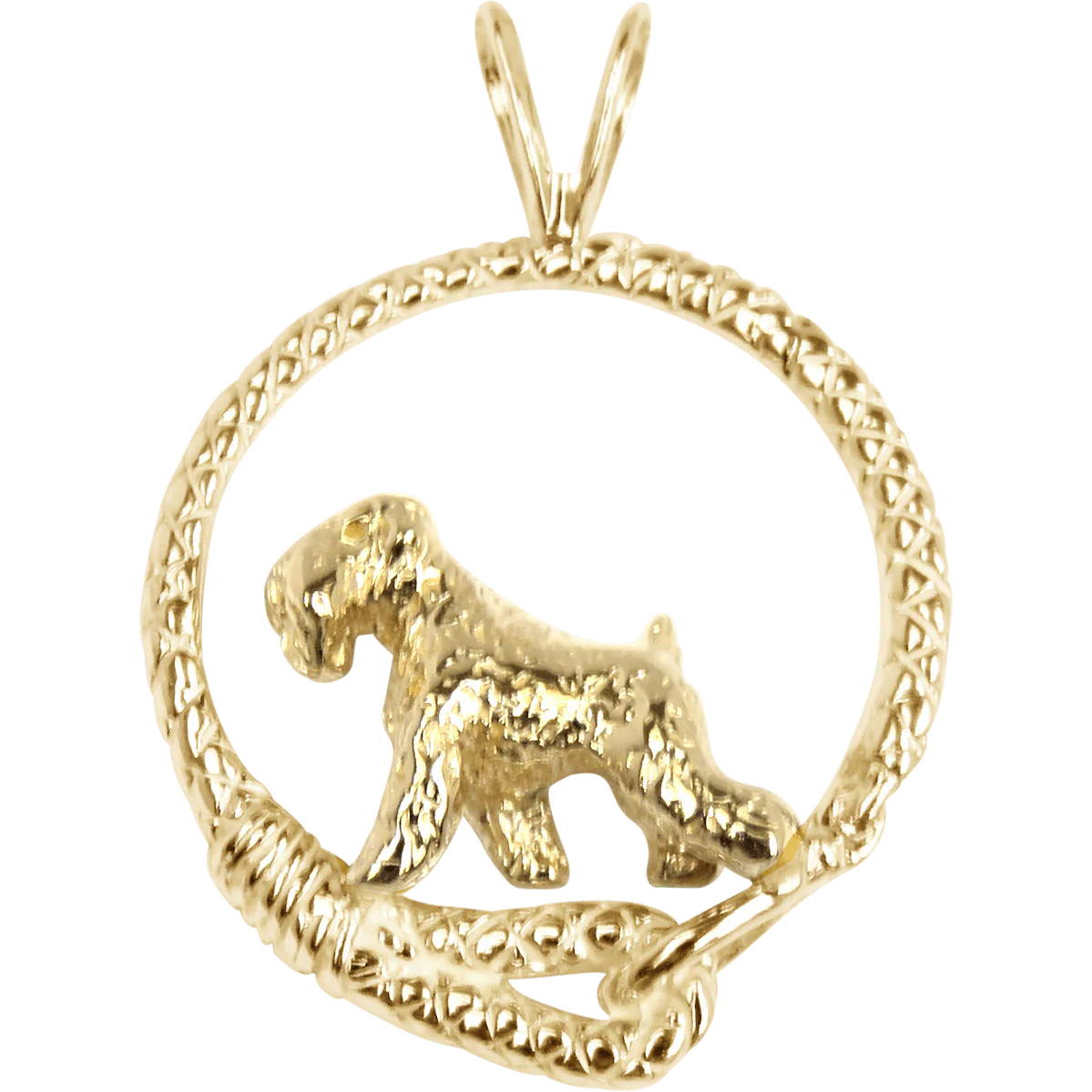 Solid 14K Gold Soft Coated Wheaten Terrier Leash Pendant