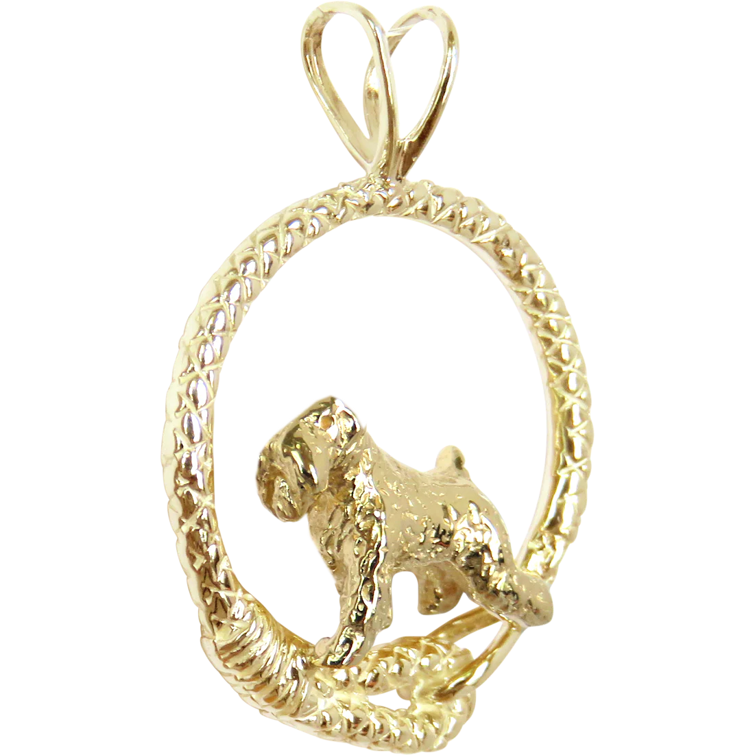 Solid 14K Gold Soft Coated Wheaten Terrier Leash Pendant - Image 2