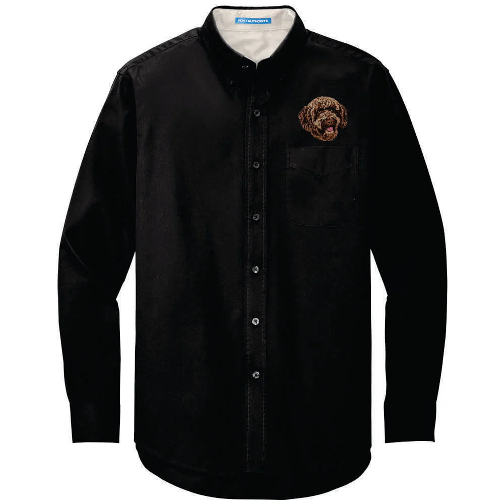Spanish Water Dog Embroidered Long Sleeve Button Up Shirt - Image 4