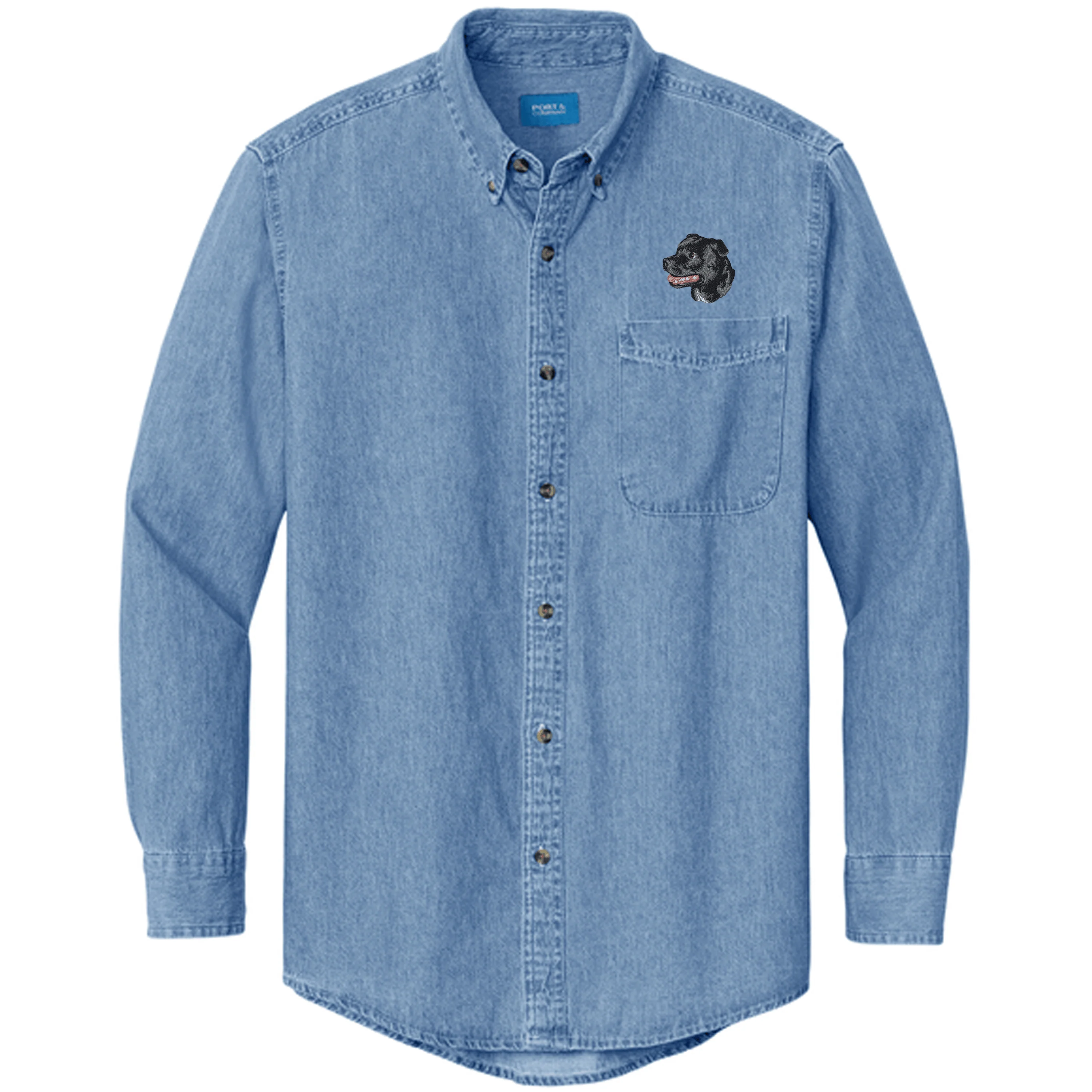 Staffordshire Bull Terrier Embroidered Men's Denim Shirt