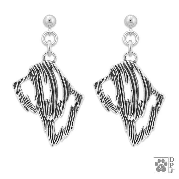 Bearded Collie Head Sterling Silver Earrings