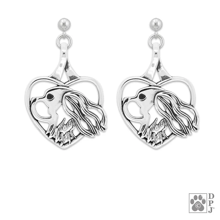 Cavalier King Charles Sterling Silver Heart Earrings, Head - Image 2