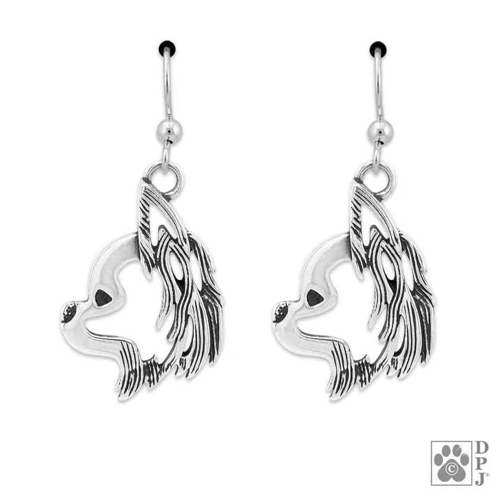 Chihuahua  Long Haired Sterling Silver Earrings, Head - Image 2