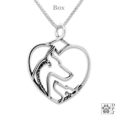 Doberman Pinscher Mom and Puppy  Sterling Silver Heart Pendant - Image 4