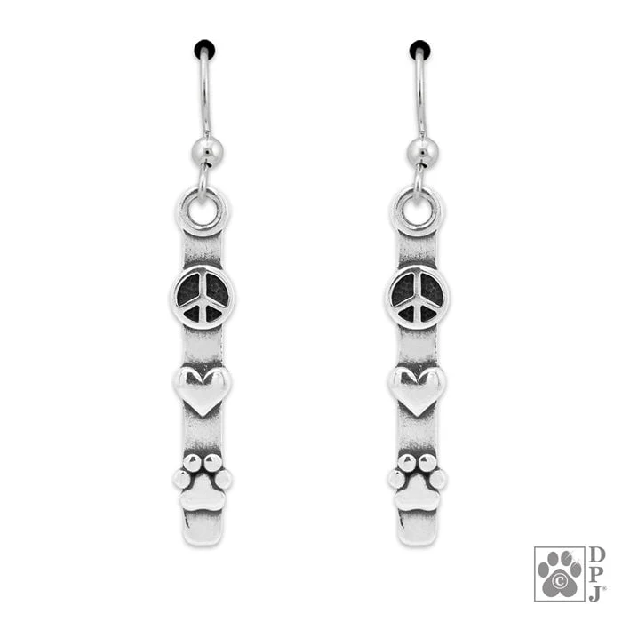 Sterling Silver Peace Love Paws Earrings - Image 2