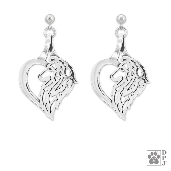 Sterling Silver Shetland Sheepdog in Heart Earrings, Head - Image 2
