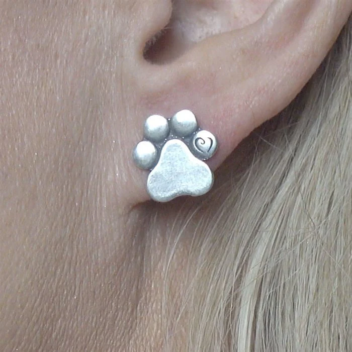 Unconditional Love - Heart and Paw Print Post Earrings - Image 2