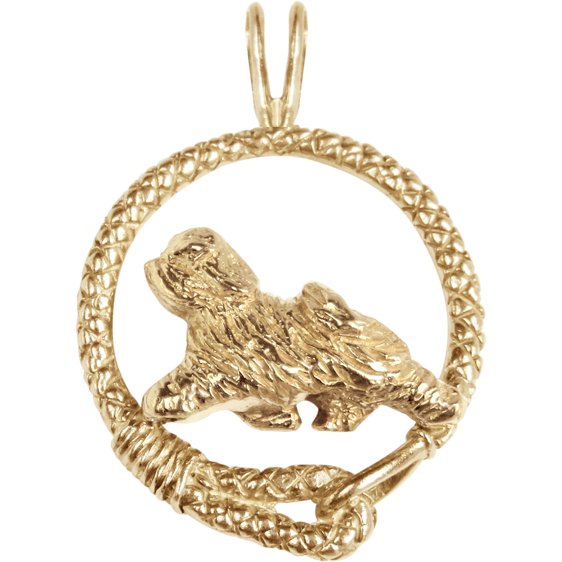 Solid 14K Gold Tibetan Terrier Leash Pendant