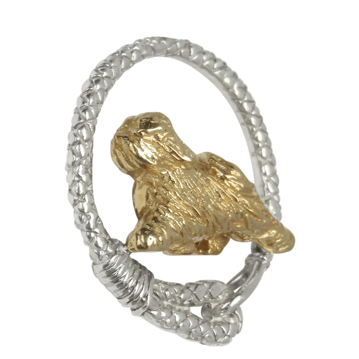 Solid 14K Gold Tibetan Terrier in Sterling Silver Leash Pendant - Image 2