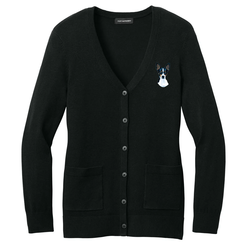 Toy Fox Terrier Embroidered Button-Up Cardigan Sweater - Image 2