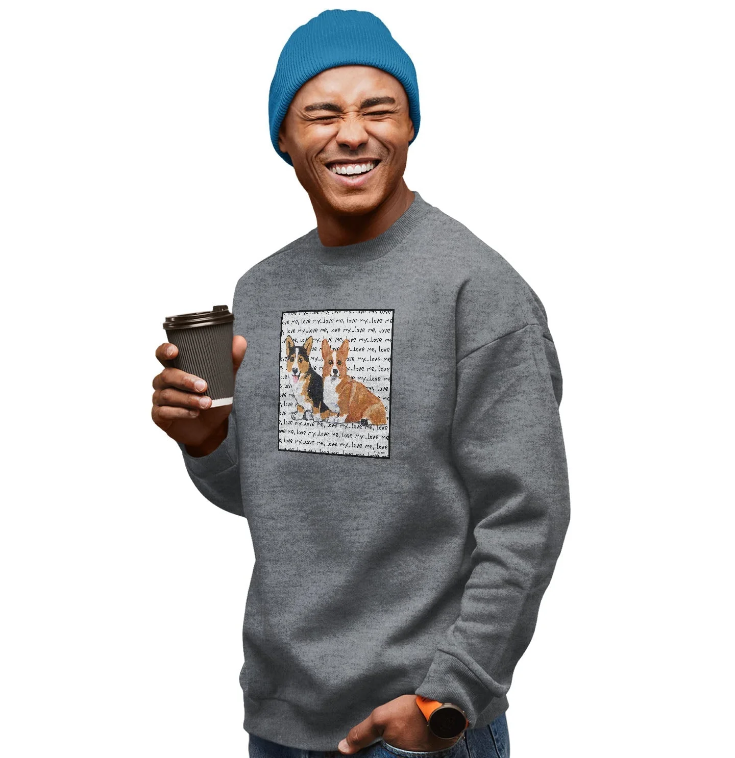 Two Corgi Love Text - Adult Unisex Crewneck Sweatshirt - Image 3