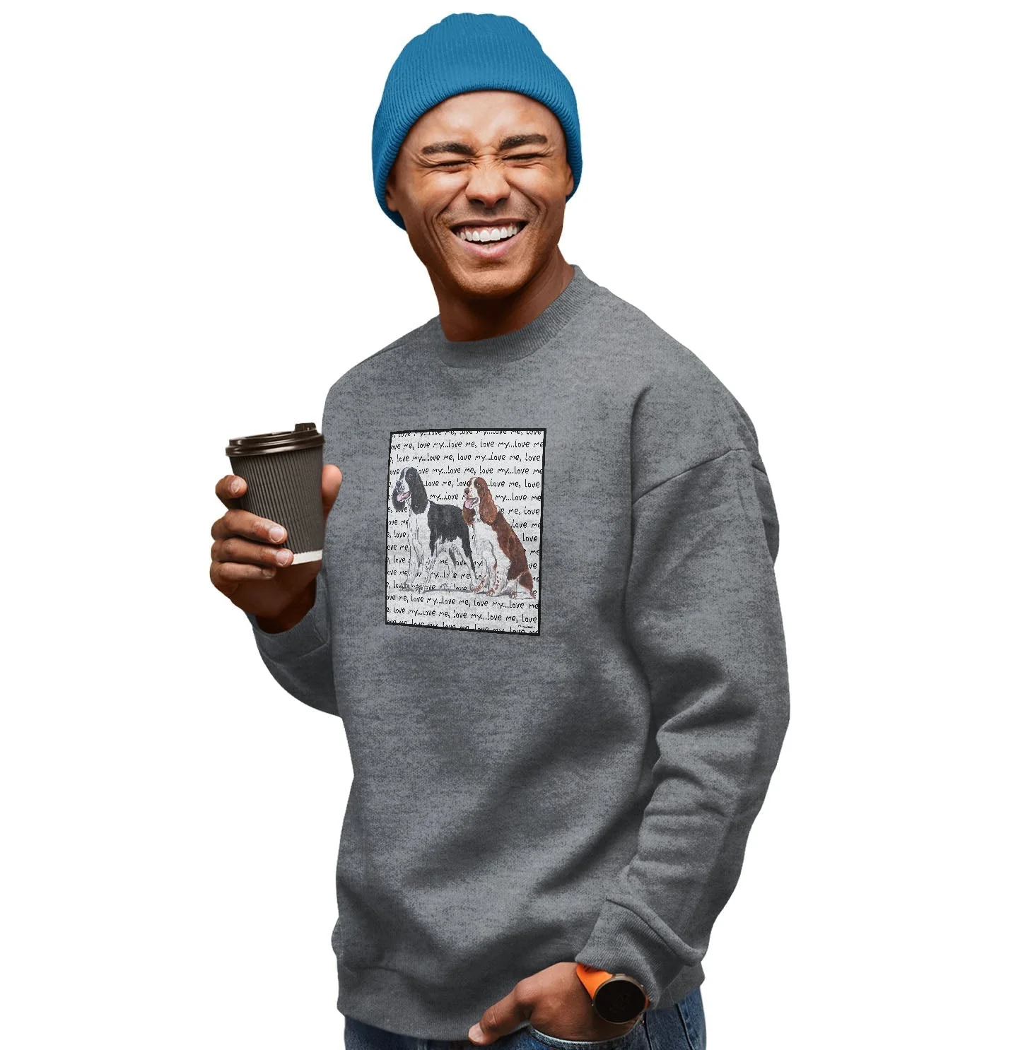 Two Springer Love Text - Adult Unisex Crewneck Sweatshirt - Image 3
