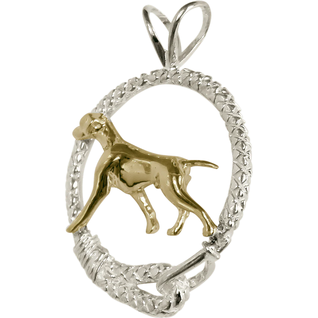 Solid 14K Gold Vizsla in Sterling Silver Leash Pendant - Image 3