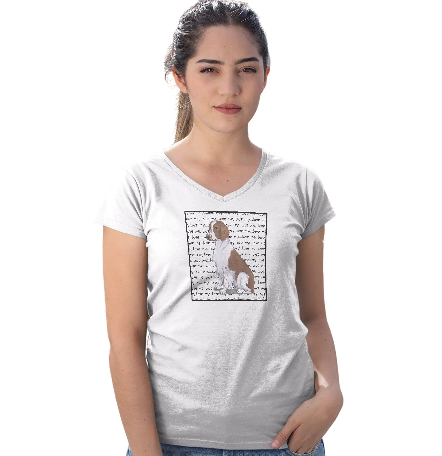 Welsh Springer Spaniel Love Text - Women's V-Neck T-Shirt - Image 3