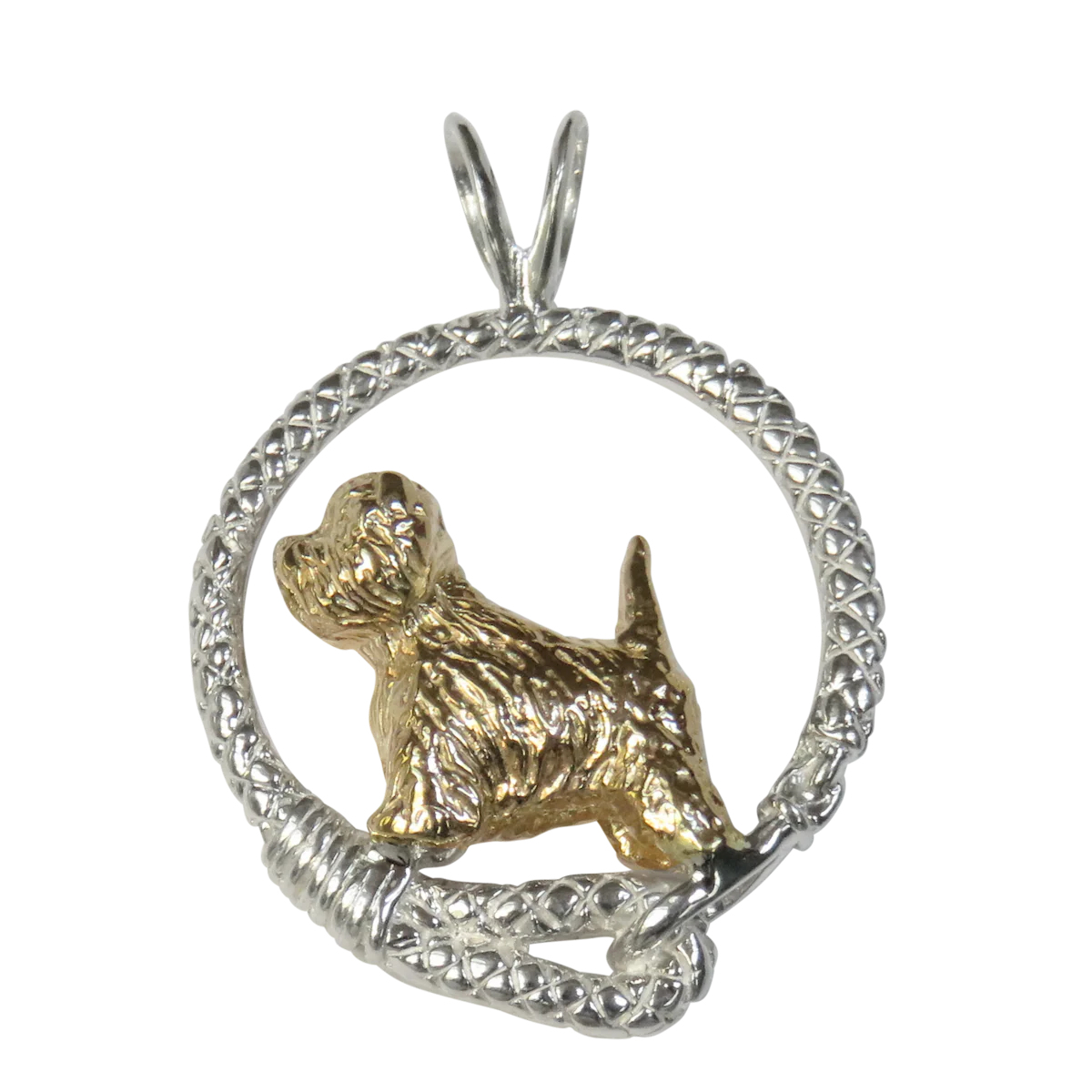 Solid 14K Gold West Highland White Terrier in Sterling Silver Leash Pendant