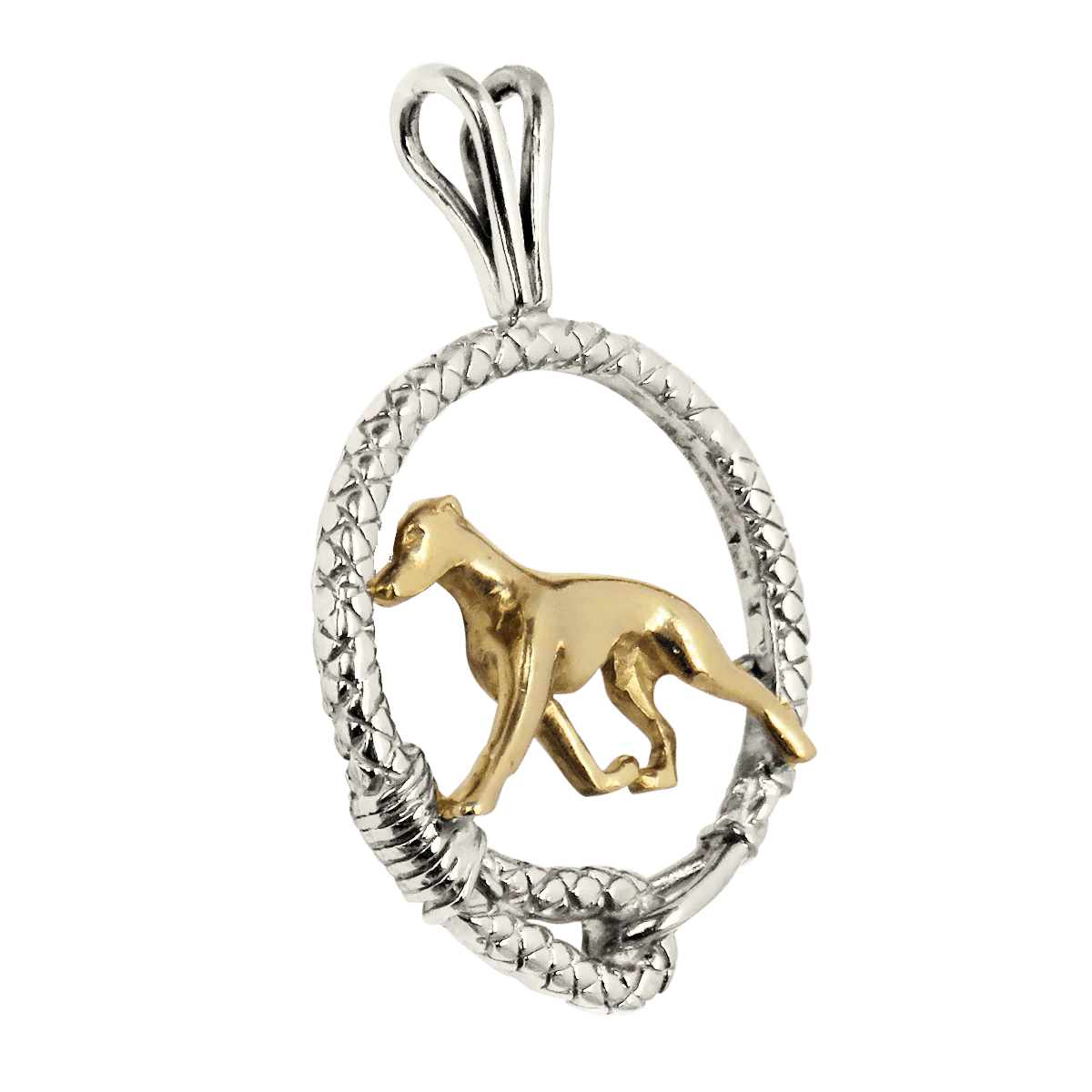 Solid 14K Gold Whippet in Sterling Silver Leash Pendant - Image 2