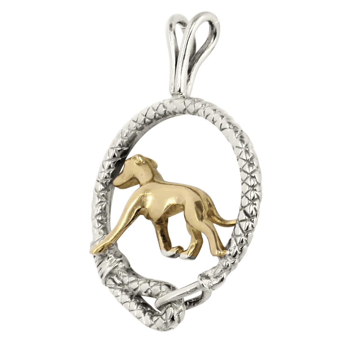 Solid 14K Gold Whippet in Sterling Silver Leash Pendant - Image 3