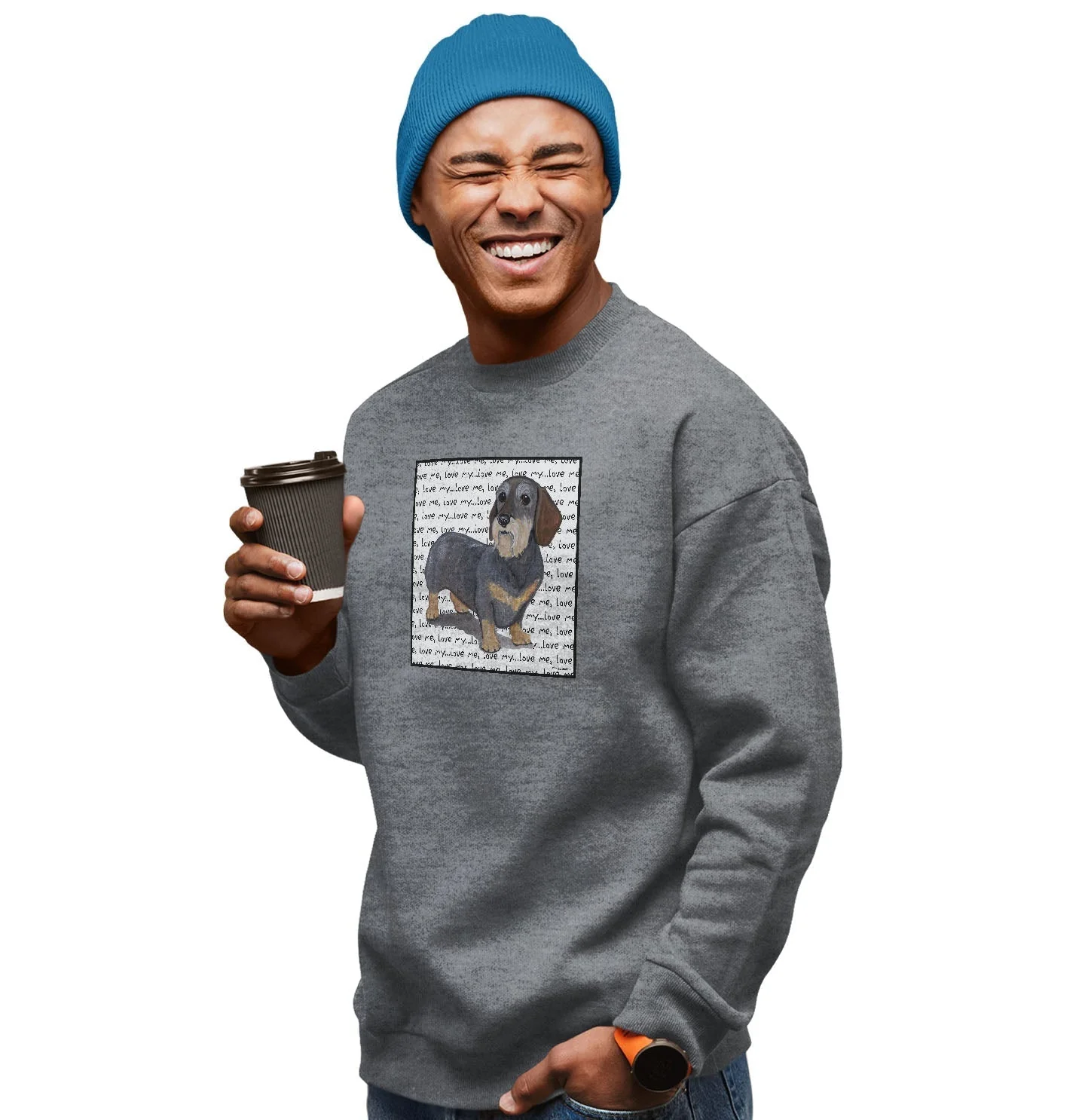Wire Haired Dachshund Love Text - Adult Unisex Crewneck Sweatshirt