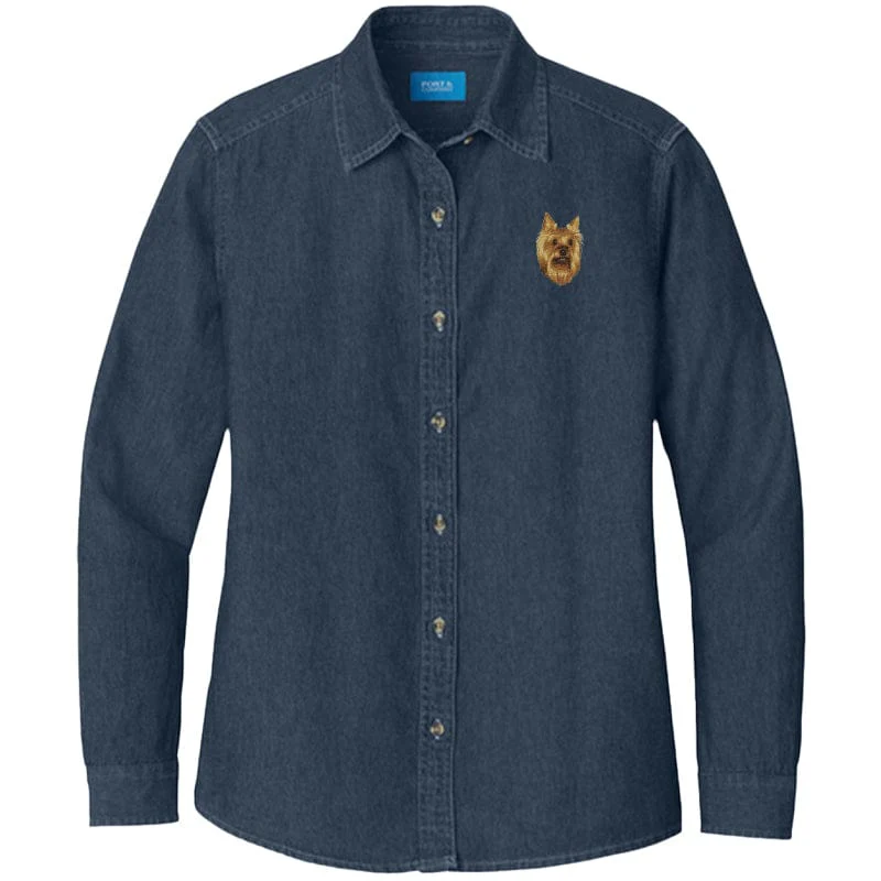 Yorkshire Terrier Embroidered Women's Denim Shirt - Image 3
